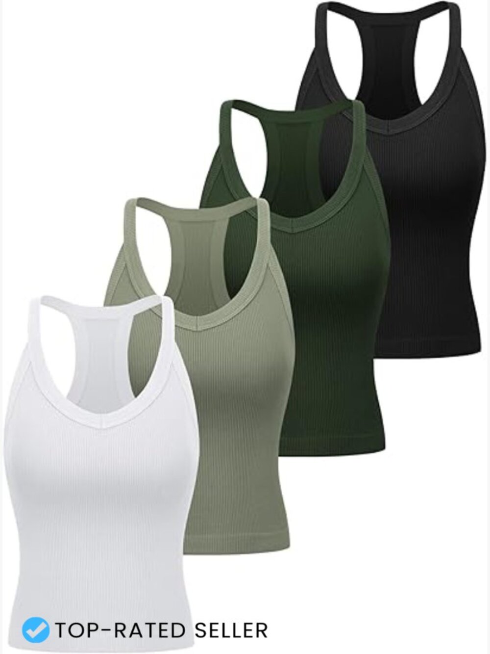 Ribbed Racerback Crop Tank Top Seamless V-Neck Workout Casual Chic